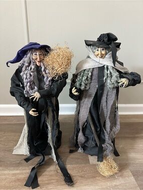 Vintage Halloween Witch Decor Paper Mache Set of 2 Tall Figures